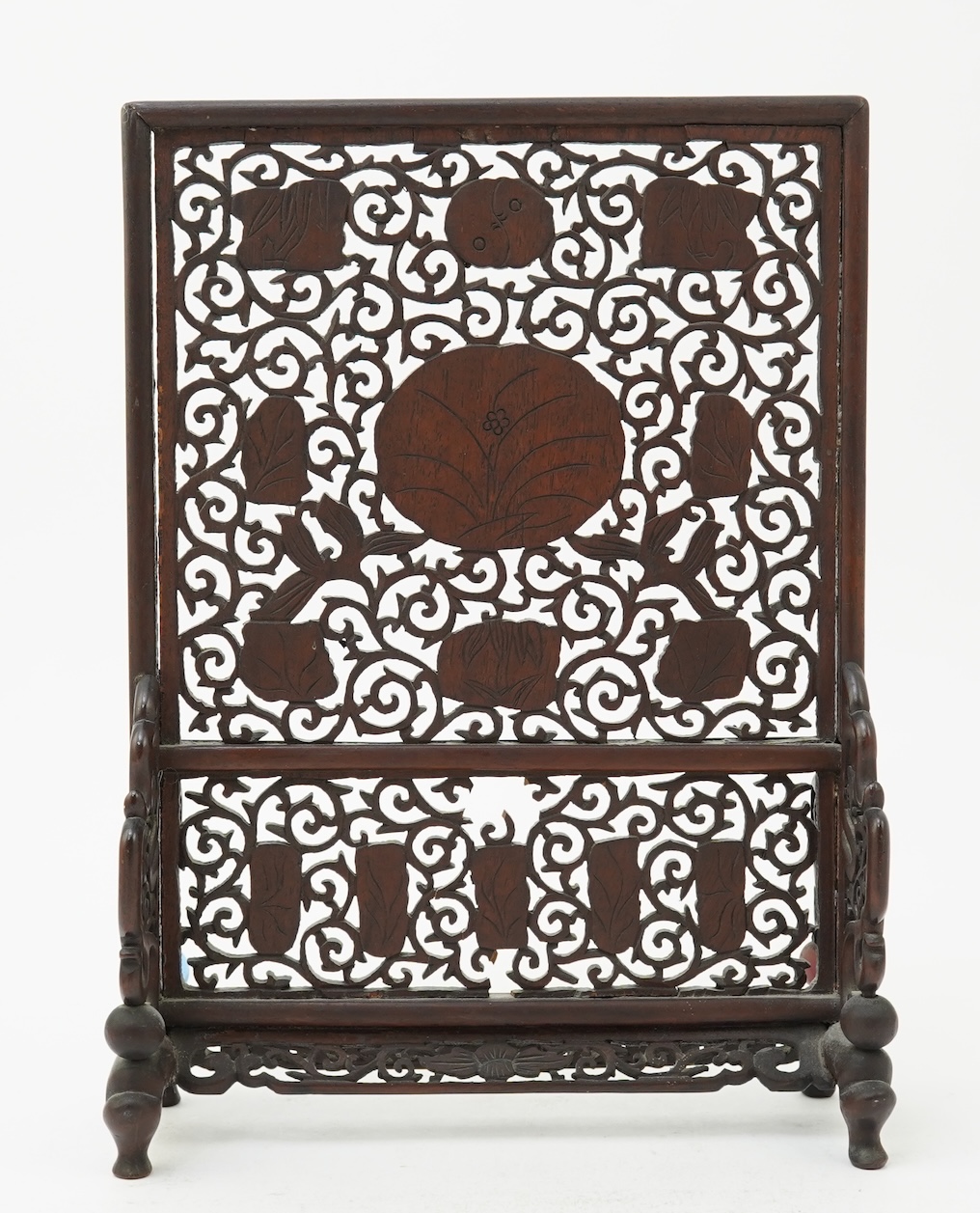 A Chinese jade and hardstone mounted hongmu table screen, late 19th/early 20th century